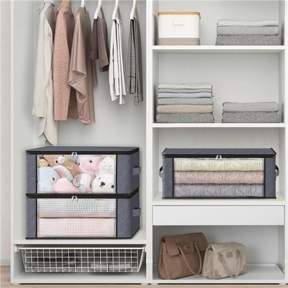 Storage 3-Pack Clothes Organizer Storage Bags Foldable Storage Box - Picture 5 of 7